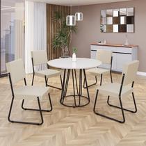 Conjunto Sala de Jantar Mesa Redonda 100cm Base Omega Tampo MDF Laca com Vidro Napoli Preto/Creme