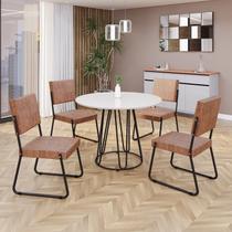 Conjunto Sala de Jantar Mesa Redonda 100cm Base Omega Tampo MDF Laca com Vidro Napoli Preto/Marrom