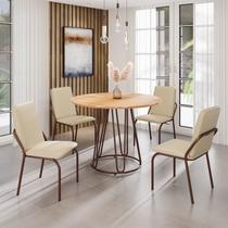 Conjunto Sala de Jantar Mesa Redonda 100cm Base Omega Tampo MDF Malibu Marrom/Creme