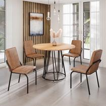 Conjunto Sala de Jantar Mesa Redonda 100cm Base Omega Tampo MDF Malibu Preto/Marrom