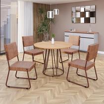 Conjunto Sala de Jantar Mesa Redonda 100cm Base Omega Tampo Mdf Napoli Marrom