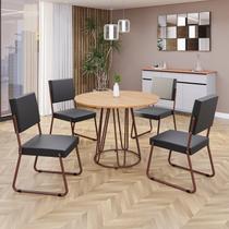 Conjunto Sala de Jantar Mesa Redonda 100cm Base Omega Tampo MDF Napoli Marrom/Preto Conjunto Sala de Jantar Mesa Redonda 100cm Base Omega Tampo MDF Napoli Marrom/Preto