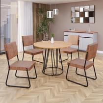 Conjunto Sala de Jantar Mesa Redonda 100cm Base Omega Tampo MDF Napoli Preto/Marrom