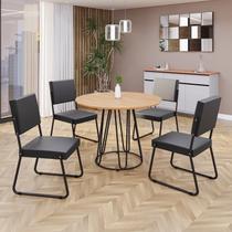 Conjunto Sala de Jantar Mesa Redonda 100cm Base Omega Tampo MDF Napoli Preto Conjunto Sala de Jantar Mesa Redonda 100cm Base Omega Tampo MDF Napoli Preto