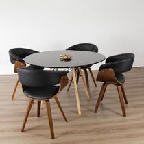 Conjunto Sala de Jantar Mesa Redonda 120cm Eiffel Tampo com 4 Cadeiras Betina Giratória Preto Conjunto Sala de Jantar Mesa Redonda 120cm Eiffel Tampo com 4 Cadeiras Betina Giratória Preto