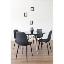 Conjunto Sala de Jantar Mesa Redonda 120cm Eiffel Tampo MDF com 4 Cadeiras Tania PU Conjunto Sala de Jantar Mesa Redonda 120cm Eiffel Tampo MDF com 4 Cadeiras Tania PU