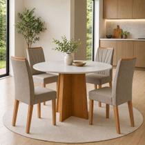 Conjunto Sala de Jantar Mesa Redonda 4 Cadeiras MDF Celebrare Bege Amêndoa Clean/Off White/Bege Escuro Conjunto Sala de Jantar Mesa Redonda 4 Cadeiras MDF Celebrare Bege Amêndoa Clean/Off White/Bege Escuro