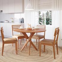 Conjunto Sala de Jantar Mesa Redonda 4 Cadeiras MDF sem Vidro Juparanã Cacau Marrom