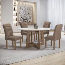 Conjunto Sala de Jantar Mesa Redonda 4 Cadeiras Tampo de Vidro Arizona Chocolate/Off White/Bege Conjunto Sala de Jantar Mesa Redonda 4 Cadeiras Tampo de Vidro Arizona Chocolate/Off White/Bege