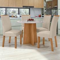 Conjunto Sala de Jantar Mesa Redonda 4 Cadeiras Vidro MDF Celebrare Amêndoa Clean/Off White/Naturale Creme Conjunto Sala de Jantar Mesa Redonda 4 Cadeiras Vidro MDF Celebrare Amêndoa Clean/Off White/Naturale Creme