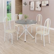 Conjunto Sala de Jantar Mesa Redonda 70cm Tampo Granito Topázio 4 Cadeiras Linda Yescasa Branco/Creme Conjunto Sala de Jantar Mesa Redonda 70cm Tampo Granito Topázio 4 Cadeiras Linda Yescasa Branco/Creme