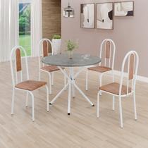 Conjunto Sala de Jantar Mesa Redonda 70cm Tampo Granito Topázio 4 Cadeiras Linda Yescasa Branco/Marrom Conjunto Sala de Jantar Mesa Redonda 70cm Tampo Granito Topázio 4 Cadeiras Linda Yescasa Branco/Marrom