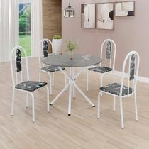 Conjunto Sala de Jantar Mesa Redonda 70cm Tampo Granito Topázio 4 Cadeiras Linda Yescasa Branco/Preto Floral Conjunto Sala de Jantar Mesa Redonda 70cm Tampo Granito Topázio 4 Cadeiras Linda Yescasa Branco/Preto Floral