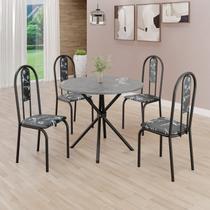 Conjunto Sala de Jantar Mesa Redonda 70cm Tampo Granito Topázio 4 Cadeiras Linda Yescasa Preto/Floral/Fosco Conjunto Sala de Jantar Mesa Redonda 70cm Tampo Granito Topázio 4 Cadeiras Linda Yescasa Preto/Floral/Fosco