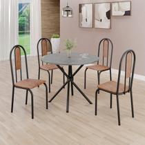 Conjunto Sala de Jantar Mesa Redonda 70cm Tampo Granito Topázio 4 Cadeiras Linda Yescasa Preto/Marrom/Fosco Conjunto Sala de Jantar Mesa Redonda 70cm Tampo Granito Topázio 4 Cadeiras Linda Yescasa Preto/Marrom/Fosco