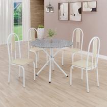 Conjunto Sala de Jantar Mesa Redonda 75cm Tampo Granito Ocre 4 Cadeiras Linda Yescasa Branco/Creme