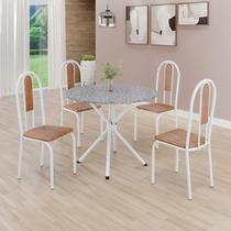 Conjunto Sala de Jantar Mesa Redonda 75cm Tampo Granito Ocre 4 Cadeiras Linda Yescasa Branco/Marrom Conjunto Sala de Jantar Mesa Redonda 75cm Tampo Granito Ocre 4 Cadeiras Linda Yescasa Branco/Marrom