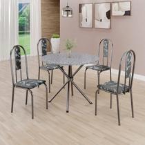 Conjunto Sala de Jantar Mesa Redonda 75cm Tampo Granito Ocre 4 Cadeiras Linda Yescasa Prata/Preto Floral Conjunto Sala de Jantar Mesa Redonda 75cm Tampo Granito Ocre 4 Cadeiras Linda Yescasa Prata/Preto Floral