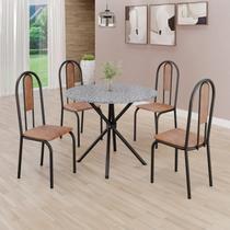 Conjunto Sala de Jantar Mesa Redonda 75cm Tampo Granito Ocre 4 Cadeiras Linda Yescasa Preto/Marrom/Fosco