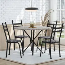Conjunto sala de Jantar Mesa Redonda 80cm Tampo Granito com 4 Cadeiras Milla Conjunto sala de Jantar Mesa Redonda 80cm Tampo Granito com 4 Cadeiras Milla