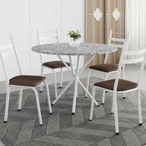 Conjunto Sala de Jantar Mesa Redonda 80cm Tampo Granito com 4 Cadeiras Milla Branco/Imbuia/Ocre
