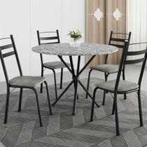 Conjunto Sala de Jantar Mesa Redonda 80cm Tampo Granito com 4 Cadeiras Milla Preto/Grafiato/Ocre Conjunto Sala de Jantar Mesa Redonda 80cm Tampo Granito com 4 Cadeiras Milla Preto/Grafiato/Ocre