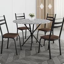 Conjunto Sala de Jantar Mesa Redonda 80cm Tampo Granito com 4 Cadeiras Milla Preto/Imbuia/Ocre Conjunto Sala de Jantar Mesa Redonda 80cm Tampo Granito com 4 Cadeiras Milla Preto/Imbuia/Ocre