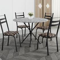 Conjunto Sala de Jantar Mesa Redonda 80cm Tampo Granito com 4 Cadeiras Milla Preto/Mosaico Palha/Ocre
