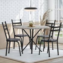 Conjunto Sala de Jantar Mesa Redonda 80cm Tampo Granito com 4 Cadeiras Milla Preto/Mosaico Silver/Ocre Conjunto Sala de Jantar Mesa Redonda 80cm Tampo Granito com 4 Cadeiras Milla Preto/Mosaico Silver/Ocre