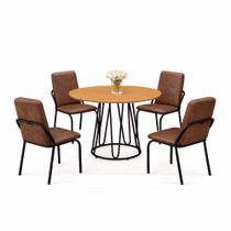 Conjunto Sala de Jantar mesa redonda 90 cm Teixeira Ômega com 4 cadeiras Malibu estofadas Preto Cinamomo Conjunto Sala de Jantar mesa redonda 90 cm Teixeira Ômega com 4 cadeiras Malibu estofadas Preto Cinamomo