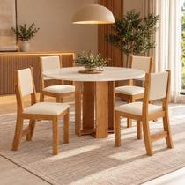 Conjunto Sala de Jantar Mesa Redonda com 4 Cadeiras Jady e Sol Bege/Mel/Blonde - Viero