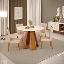 Conjunto Sala de Jantar Mesa Redonda Kiara Tampo de Vidro com 4 Cadeiras Yasmin Conjunto Sala de Jantar Mesa Redonda Kiara Tampo de Vidro com 4 Cadeiras Yasmin