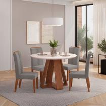 Conjunto Sala de Jantar Mesa Redonda Kiara Tampo de Vidro com 4 Cadeiras Yasmin