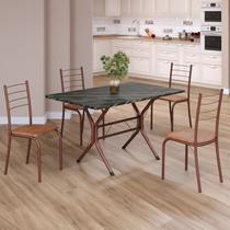 Conjunto Sala de Jantar Mesa Retangular 100x60cm Tampo Ardósia Indiana 4 Cadeiras Rio