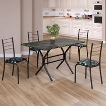 Conjunto Sala de Jantar Mesa Retangular 100x60cm Tampo Ardósia Indiana 4 Cadeiras Rio
