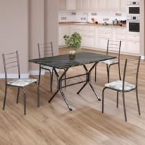 Conjunto Sala de Jantar Mesa Retangular 100x60cm Tampo Ardósia Indiana 4 Cadeiras Rio