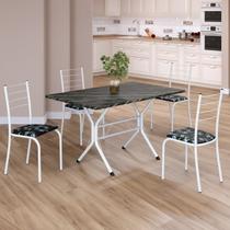 Conjunto Sala de Jantar Mesa Retangular 100x60cm Tampo Ardósia Indiana 4 Cadeiras Rio