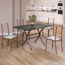 Conjunto Sala de Jantar Mesa Retangular 100x60cm Tampo Ardósia Indiana 4 Cadeiras Rio