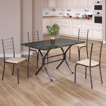 Conjunto Sala de Jantar Mesa Retangular 100x60cm Tampo Ardósia Indiana 4 Cadeiras Rio Prata/Creme/Mart Conjunto Sala de Jantar Mesa Retangular 100x60cm Tampo Ardósia Indiana 4 Cadeiras Rio Prata/Creme/Mart