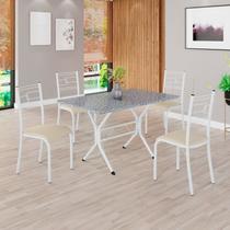 Conjunto Sala de Jantar Mesa Retangular 100x60cm Tampo Granito Ocre 4 Cadeiras Paraty Creme / Branco