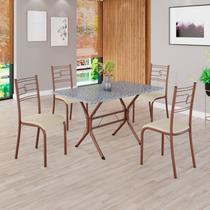 Conjunto Sala de Jantar Mesa Retangular 100x60cm Tampo Granito Ocre 4 Cadeiras Paraty Creme / Marrom
