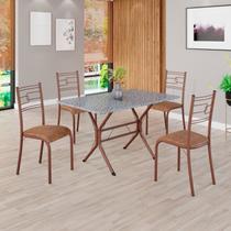 Conjunto Sala de Jantar Mesa Retangular 100x60cm Tampo Granito Ocre 4 Cadeiras Paraty