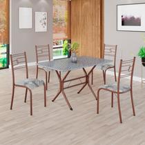 Conjunto Sala de Jantar Mesa Retangular 100x60cm Tampo Granito Ocre 4 Cadeiras Paraty