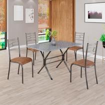 Conjunto Sala de Jantar Mesa Retangular 100x60cm Tampo Granito Ocre 4 Cadeiras Paraty