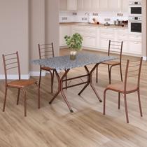 Conjunto Sala de Jantar Mesa Retangular 100x60cm Tampo Granito Ocre 4 Cadeiras Rio Marrom/C.