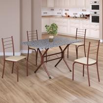 Conjunto Sala de Jantar Mesa Retangular 100x60cm Tampo Granito Ocre 4 Cadeiras Rio Marrom/Creme