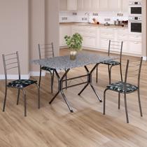 Conjunto Sala de Jantar Mesa Retangular 100x60cm Tampo Granito Ocre 4 Cadeiras Rio