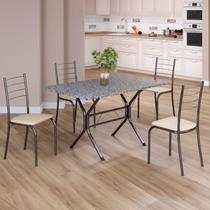 Conjunto Sala de Jantar Mesa Retangular 100x60cm Tampo Granito Ocre 4 Cadeiras Rio Conjunto Sala de Jantar Mesa Retangular 100x60cm Tampo Granito Ocre 4 Cadeiras Rio