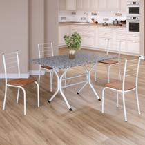 Conjunto Sala de Jantar Mesa Retangular 100x60cm Tampo Granito Ocre 4 Cadeiras Rio