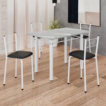 Conjunto Sala de Jantar Mesa Retangular 100x60cm Tampo Granito Topázio 4 Banquetas Maragogi Yescasa